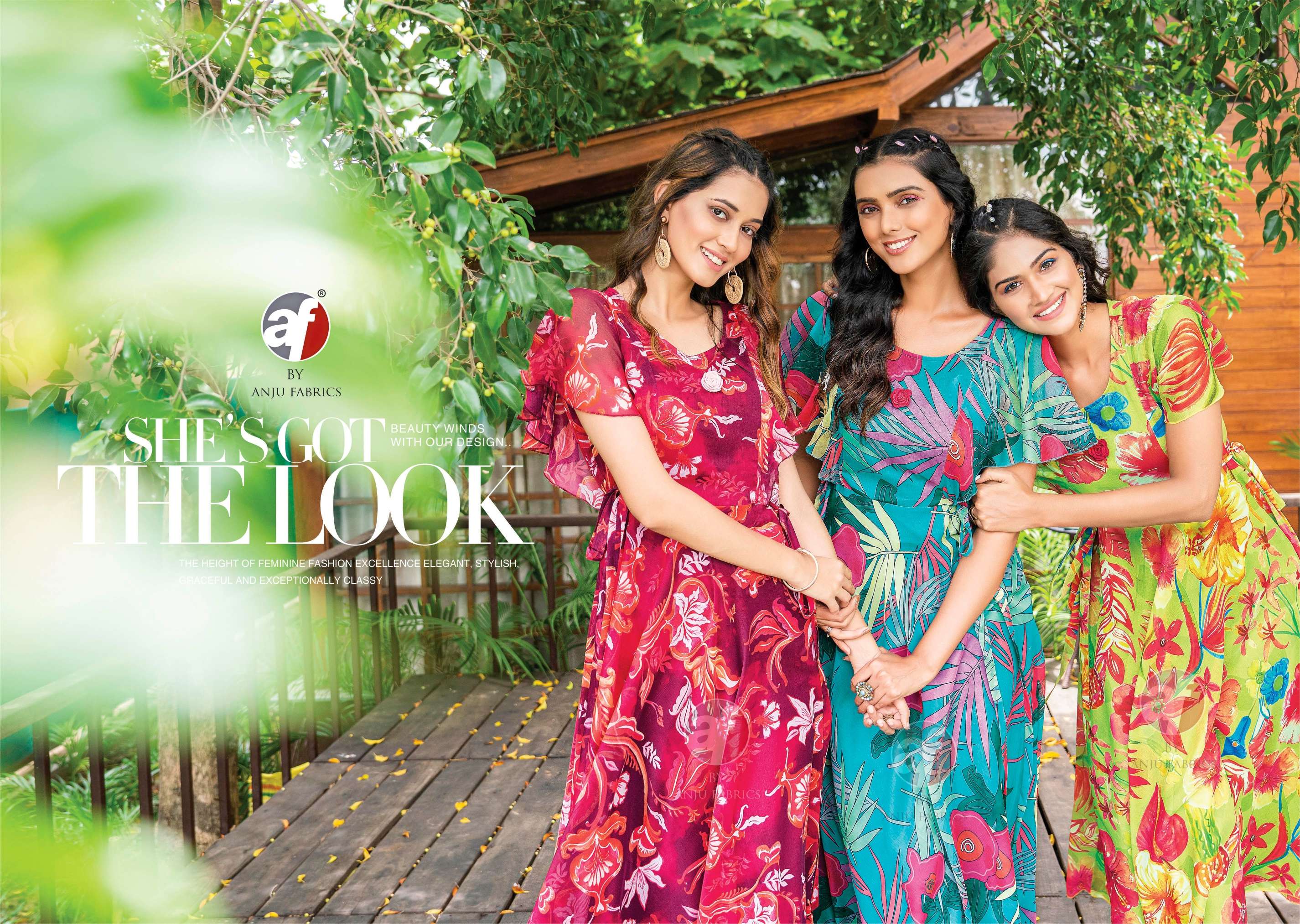 CORAL CHARM VOL 3  PRINTED VISCOSE PREMIUM CHIFFON DESIGNER KURTI WITH  FANCY BROOCH BY AF BRAND POSTER 2